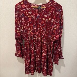 Boho Floral Red Dress
